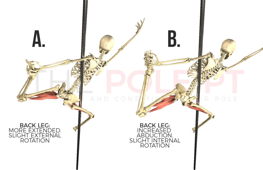 Image showing back leg positioning in the pole dance ballerina with two variations