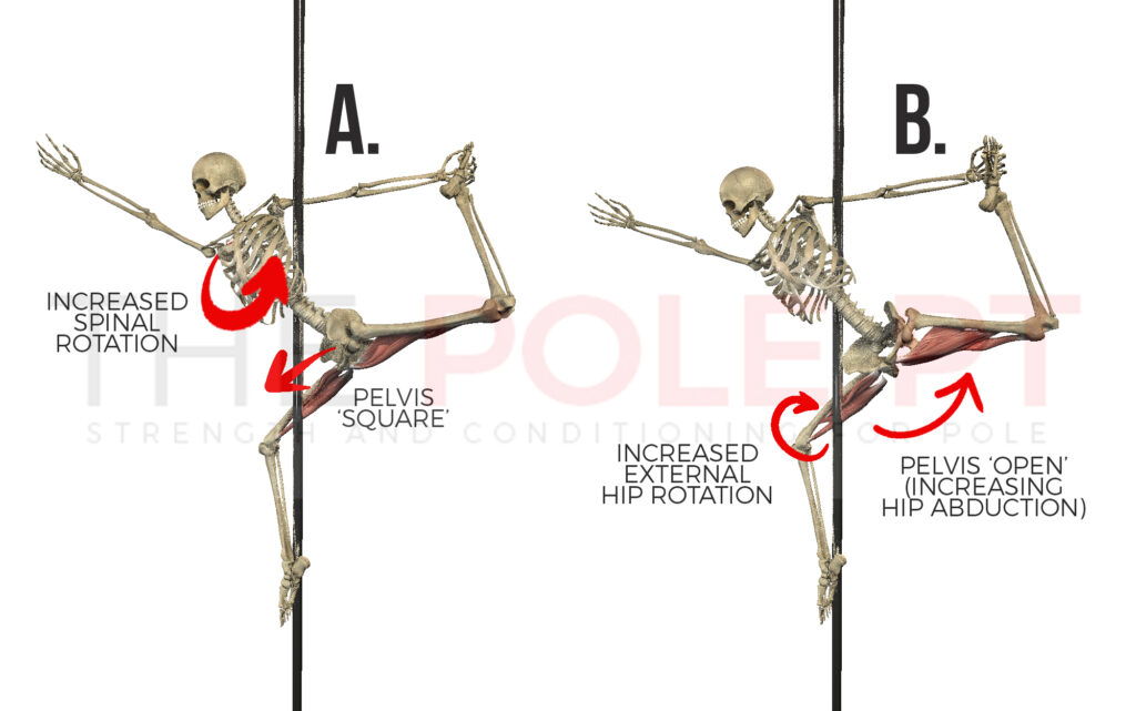 Image showing leg positioning for the pole dance ballerina - two variations